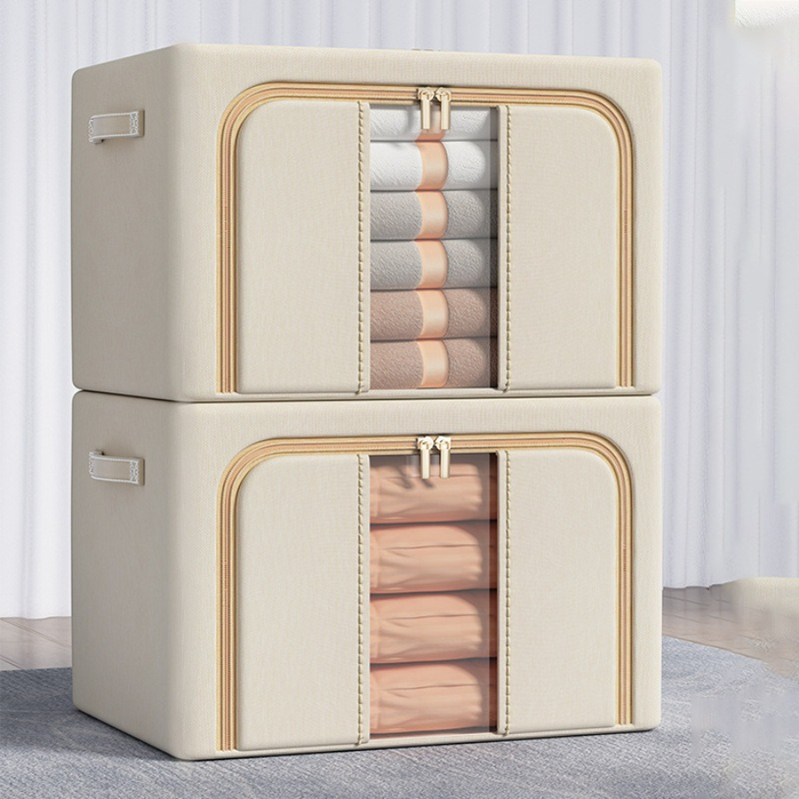Large Capacity Heavy-duty Foldable Plastic Storage Bin With Lid & Wheels - Cream Organizer Suitable For Clothes, Bedding,, Books - Wide Rectangular Container For Home, Dorm, Office Organization (23.62in) - Home & Kitchen