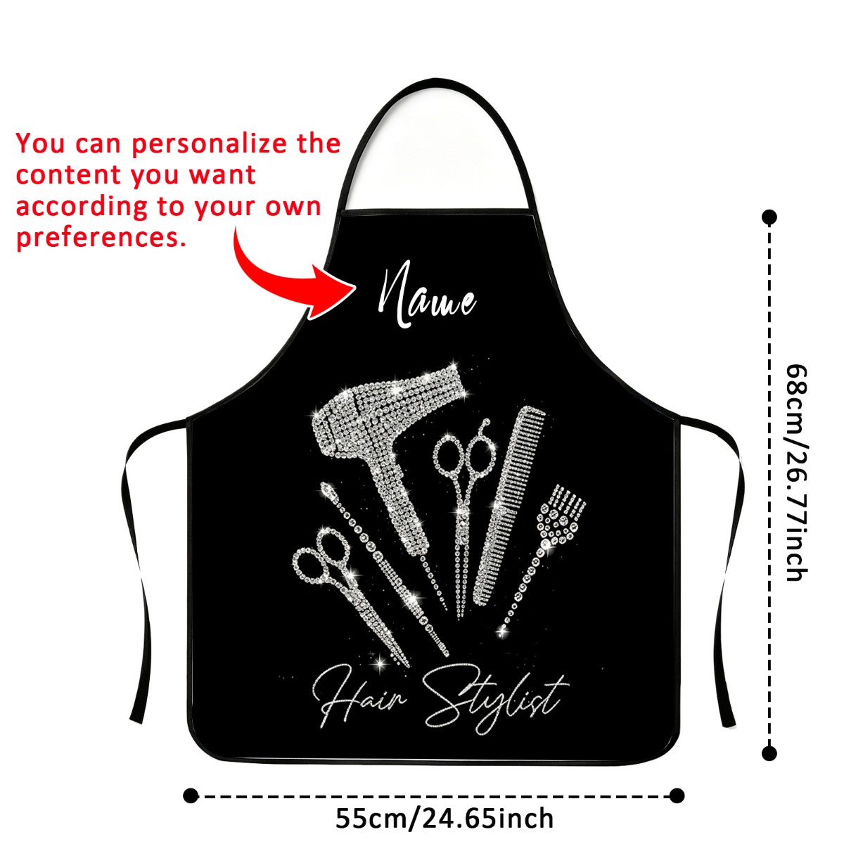 TEMU Custom Name Hairdresser Apron, With Dryer Patterns - "hairstylist" Lettering, High- Protection Apron