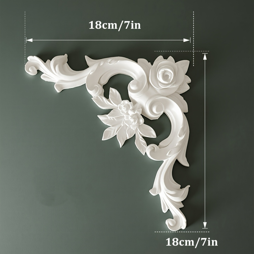 TEMU Elegant European-style Ceiling Corner Flower - Versatile Wall Decor For Living Room, Tv Background, Cabinets And Fireplaces - Pu Foam