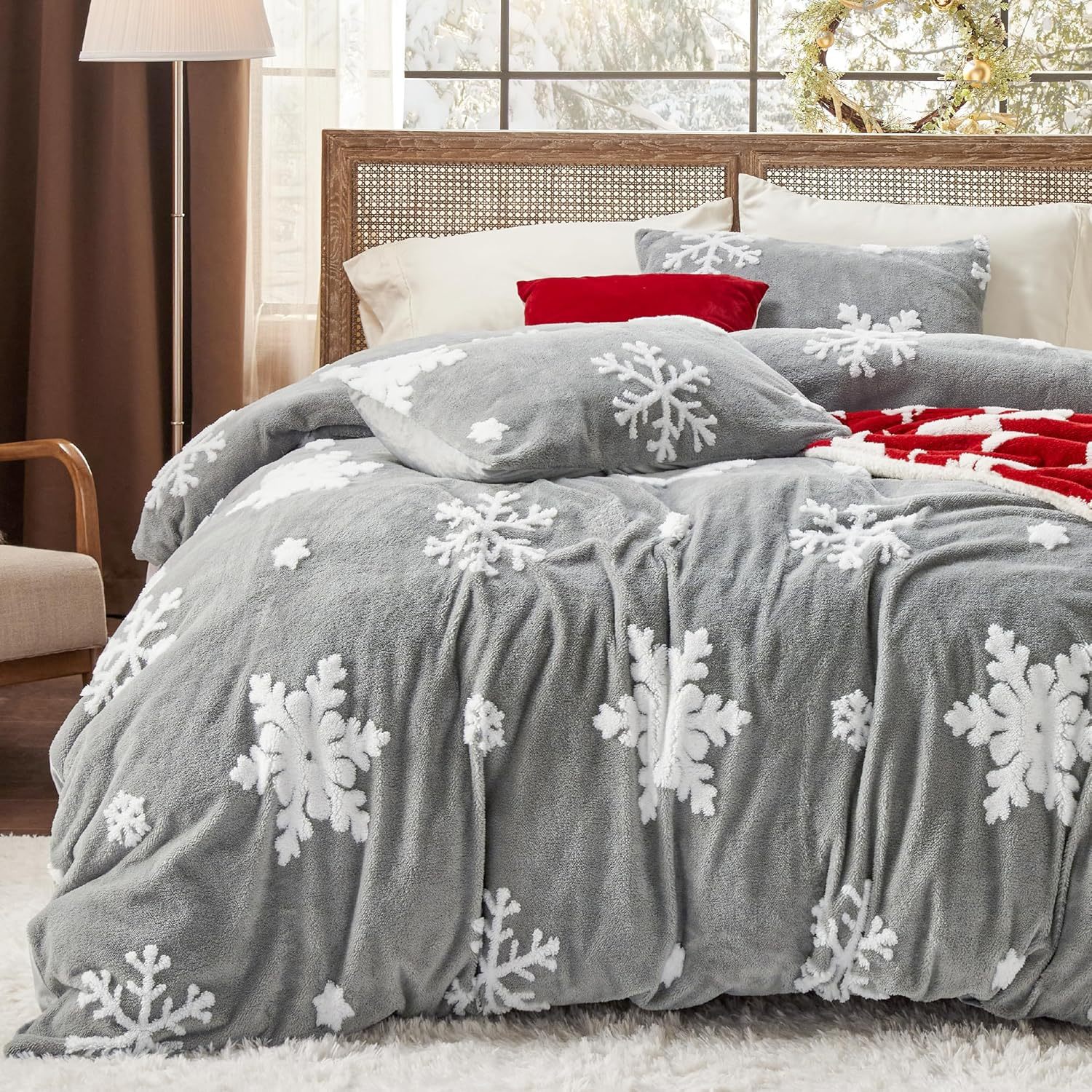 

3pcs Bedsure Plush Comforter Set, Flannel Fleece Bedding, Pattern, Machine Washable, With 1 Duvet Cover & 2 Pillowcases, For Cozy Winter Home Decor