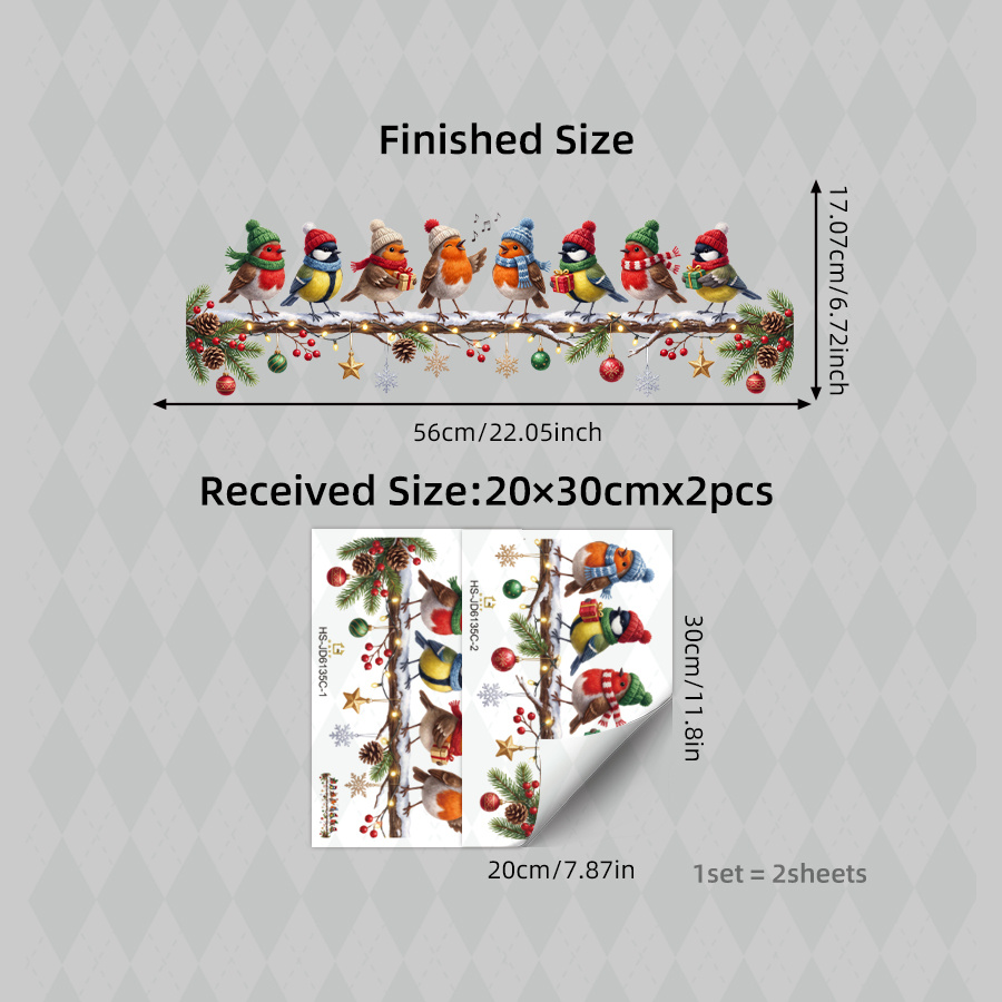 TEMU Christmas Birds Window Stickers, Birds Knitted Hats Scarves Gifts Snowy Branch, Double-sided Electrostatic Window Clings, For Living Room Glass