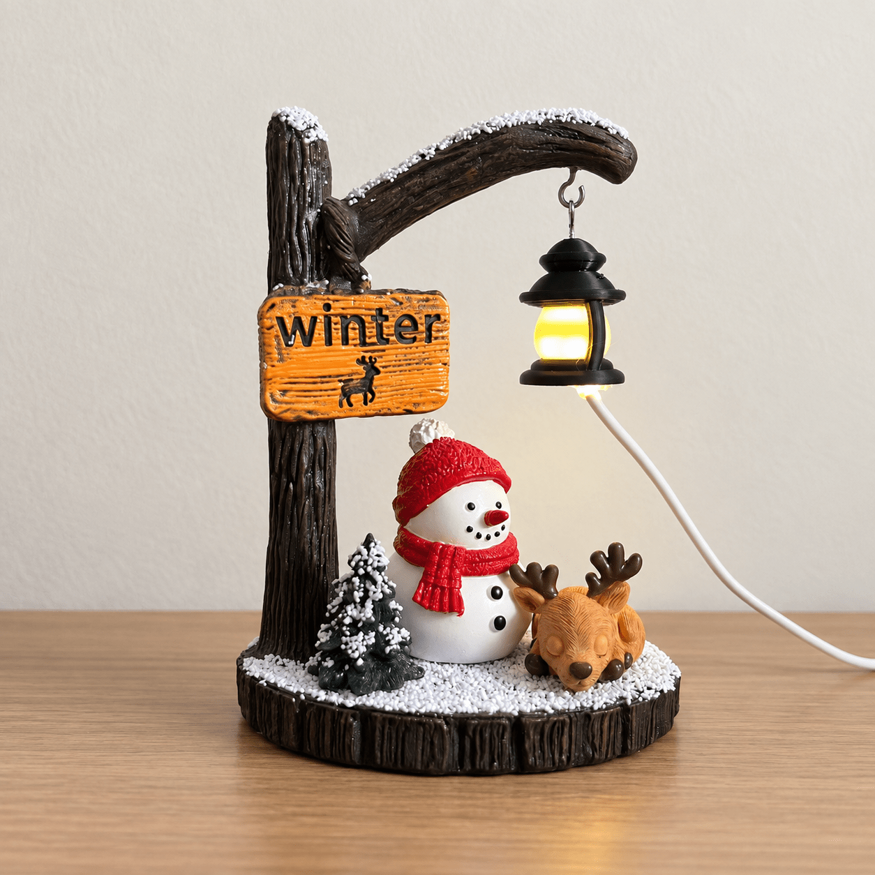 TEMU Lighted Snowman Christmas Decor, Led Snowman Night Light With Reindeer & Winter Street Lamp, Usb Powered Christmas Tabletop Figurine Light For