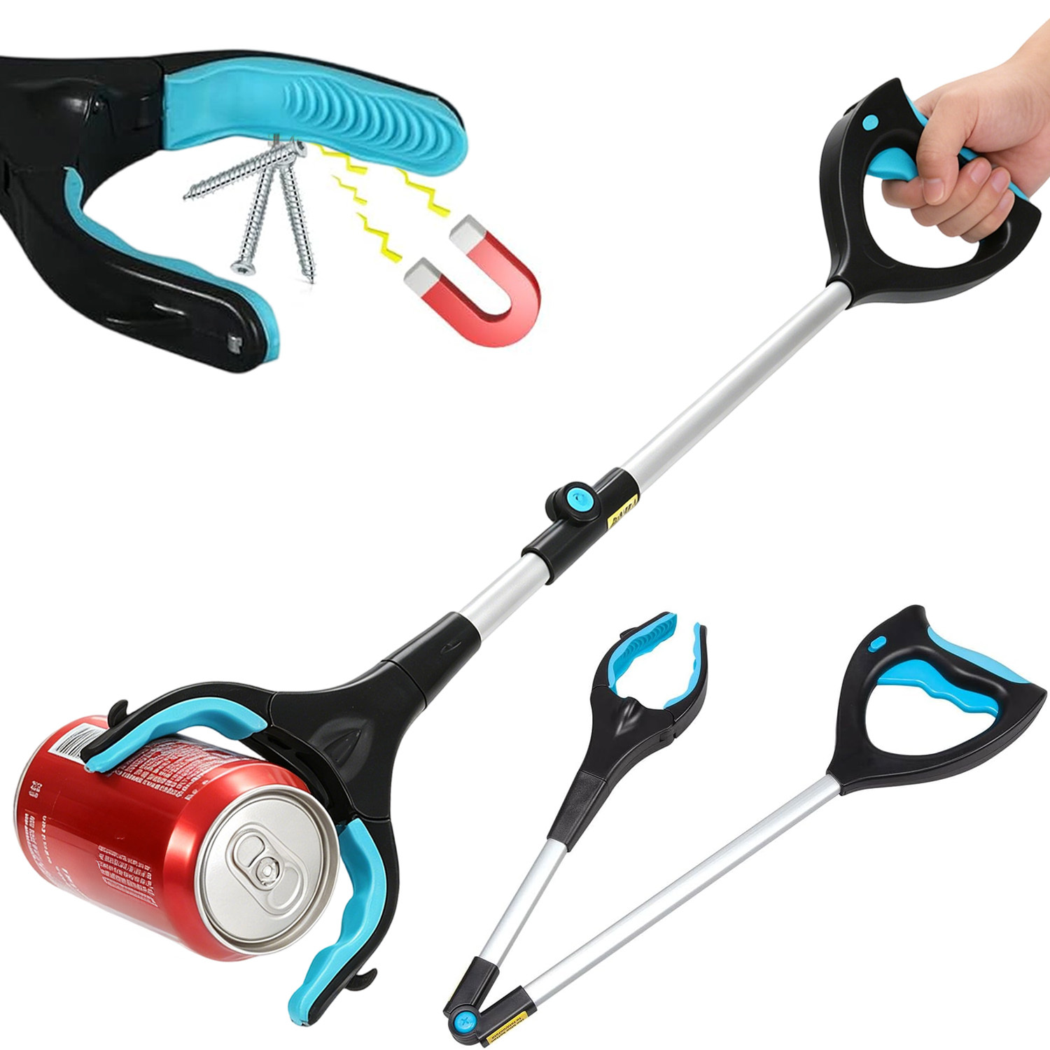 Foldable Picking Clamp, Extendable Long Handle With Magnetic Tip & Ergonomic Grip, Portable Handheld Grabber Tool For Household Item Picking And Daily Auxiliary Use