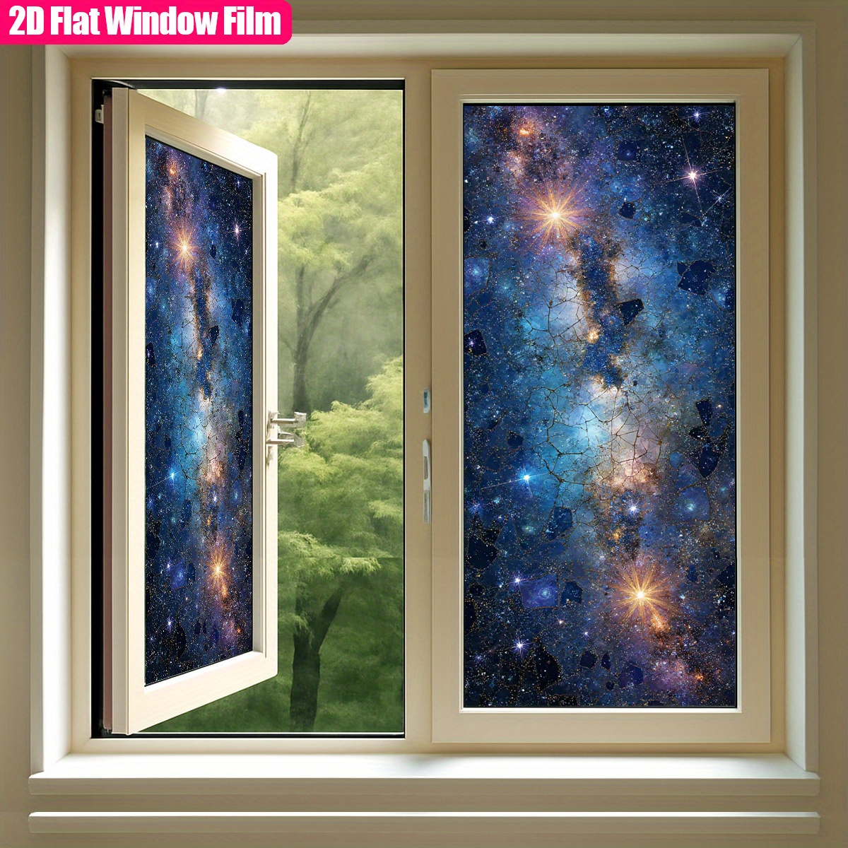 TEMU 1pc Dienalls Frosted Static Cling Pvc Window Film - Universe Design With Stars & , Reusable Non-adhesive Static Cling Stickers For Bathroom,