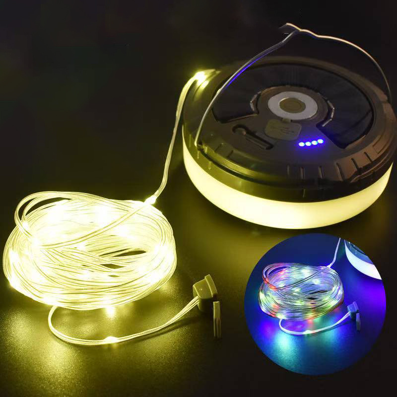 TEMU 2-in-1 Rgb Camping Lights - Portable, 32.8ft 10m Led String Lights With 5 Lighting , Rechargeable Lithium Battery, Ideal For Tents, Camping