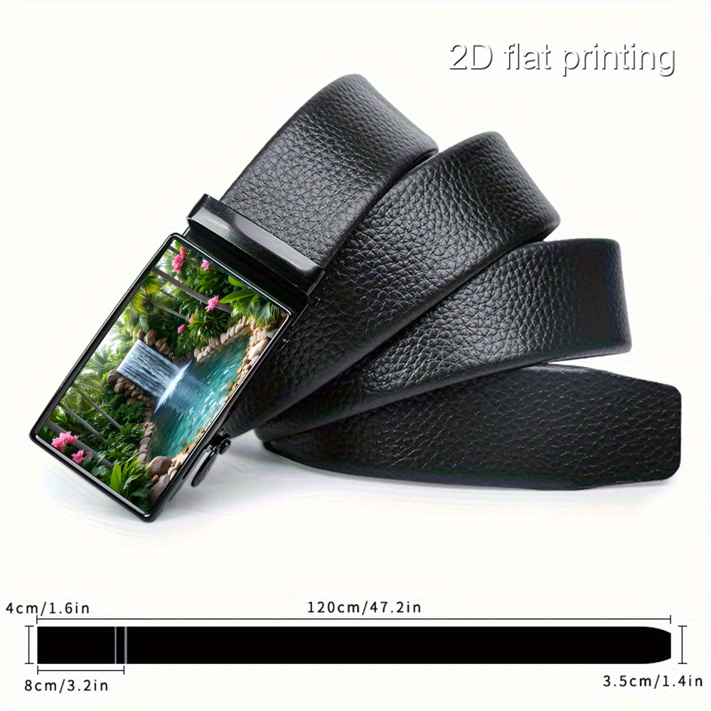 TEMU 1pc, 2d Pattern, An Blending And Waterfall, A Durable High-quality Exquisite Belt, Men's Sliding Belt, Adjustable Business Belt, Suitable For