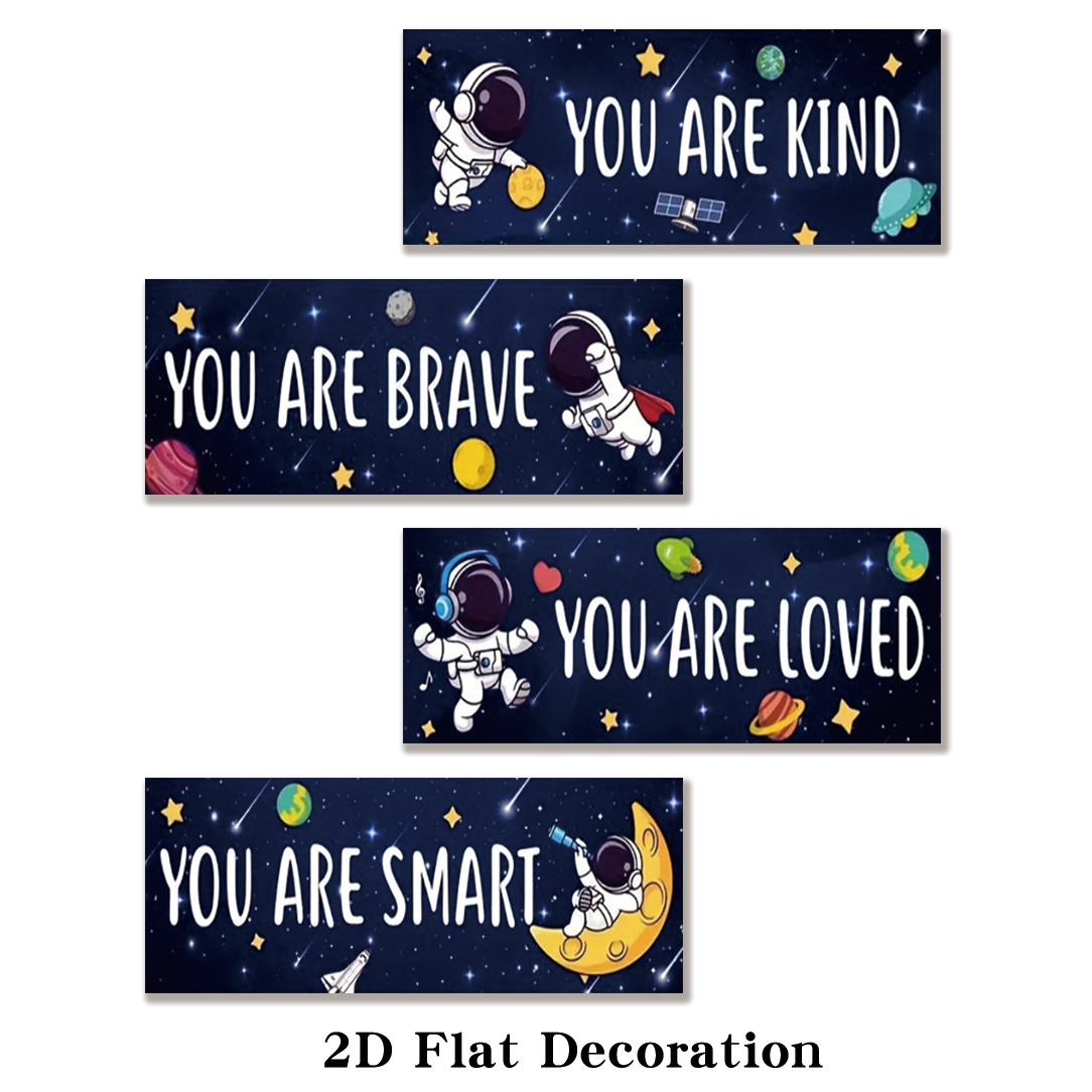TEMU Plat 2D, Affiche de décoration murale plate 2D cadre 4 pièces pour décoration murale - Affiches spatiales vibrantes avec panneaux artisanaux et