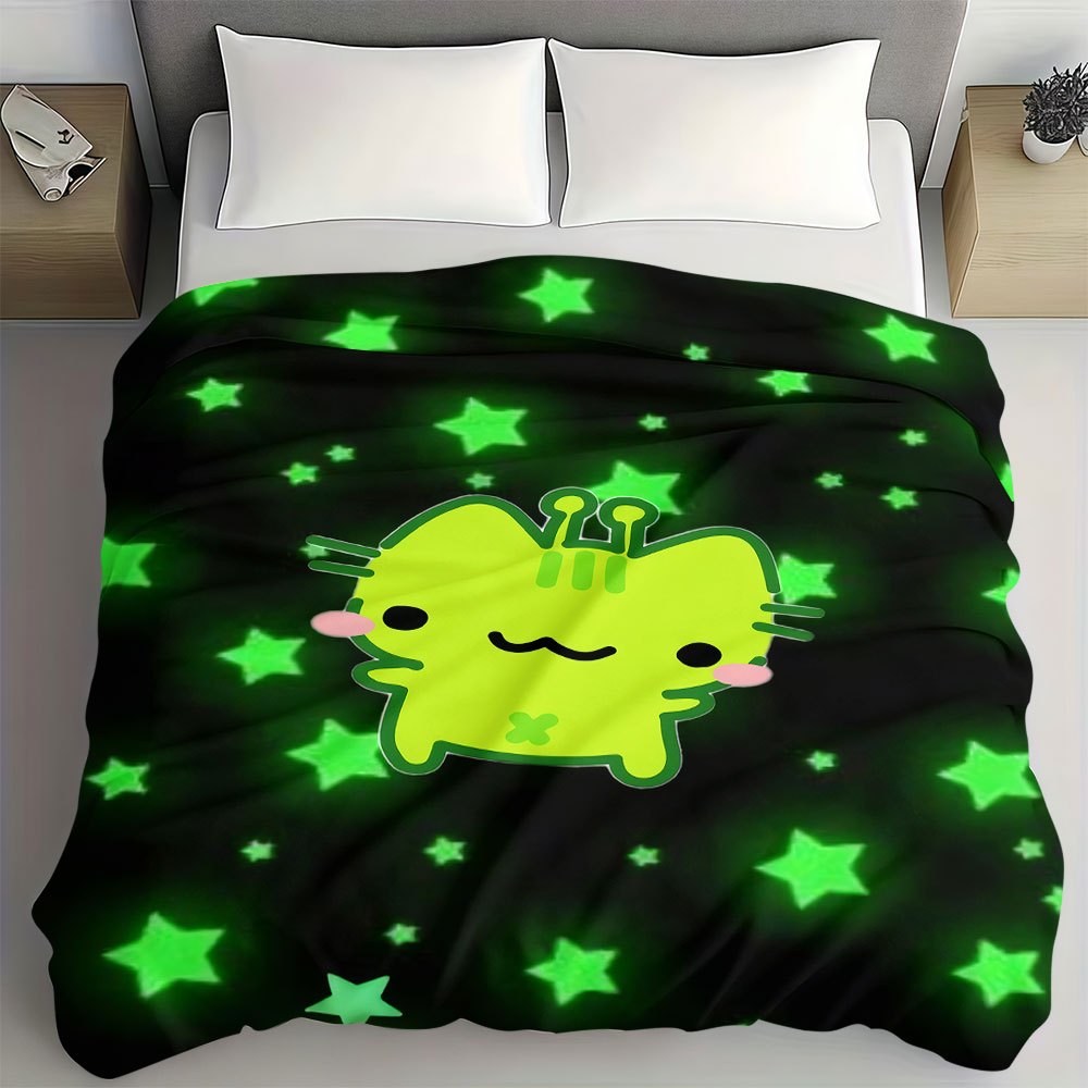 TEMU 1pc 1pcs Cute Kitten Blanket Suitable For Bedroom, Sofa & Travel - Soft Flannel Cozy Throw With Green & , Machine Washable Nap Blanket For,,