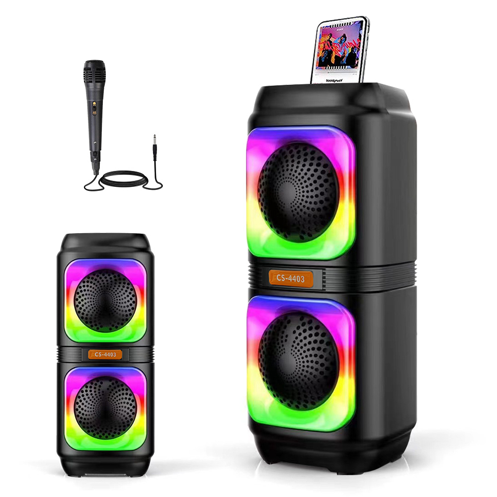 TEMU Portable Handheld Tws Speaker Bass Speakers Stereo Subwoofer 4-inch Rgb Lights Karaoke Speakers, Black With Microphone (optional)