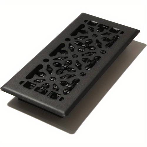agh410blk modern gothic black steel floor register 4x10 inch large airflow heating cooling vent with damper box tool free installation compatible with central durable metal construction for home office decor compatible with single systems