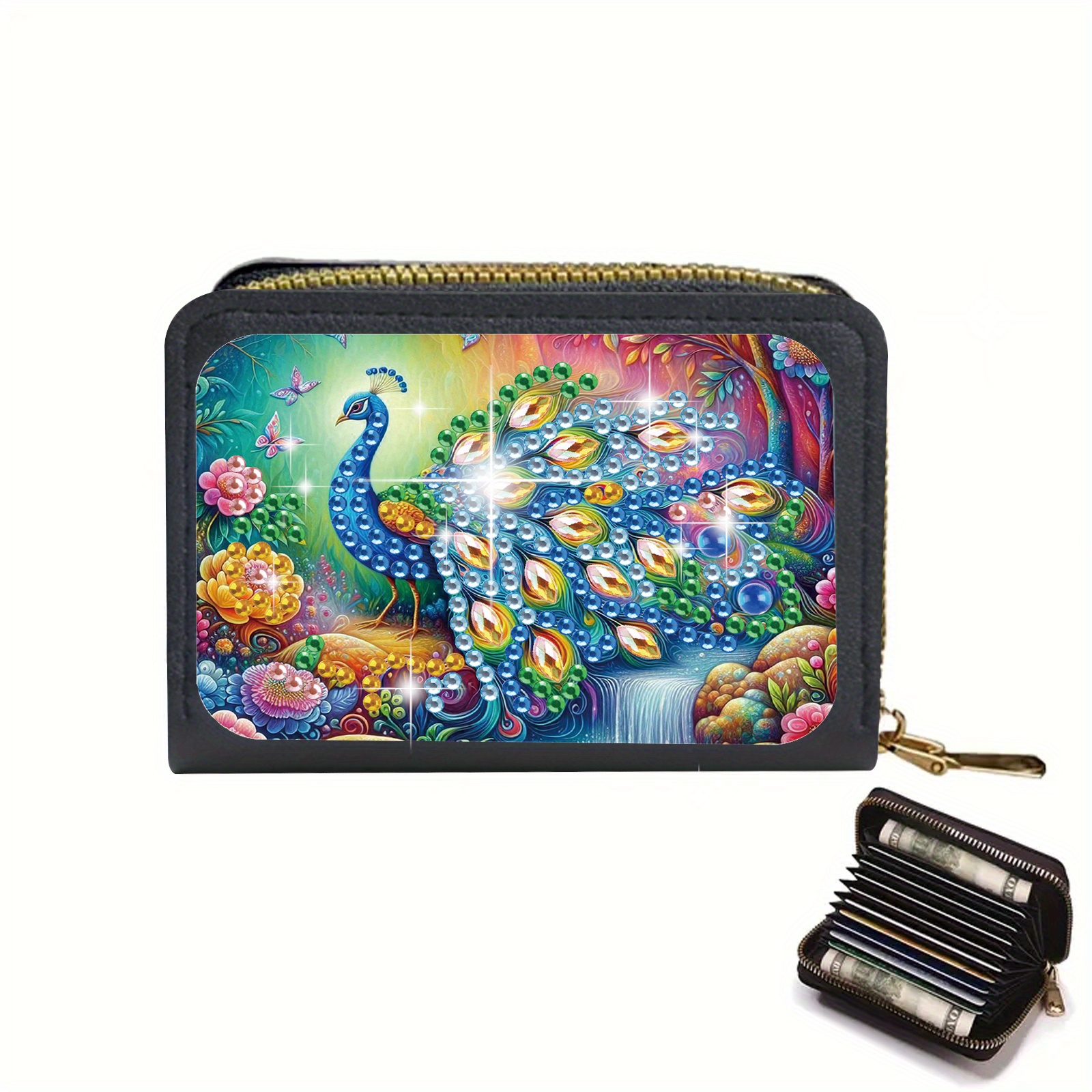TEMU 1pc Diamond Painting Bag Compact Wallet, Diy Diamond Painting Art Kit, High Capacity, Multiple Card Slot, Zipper Closure, Fashionable Design,