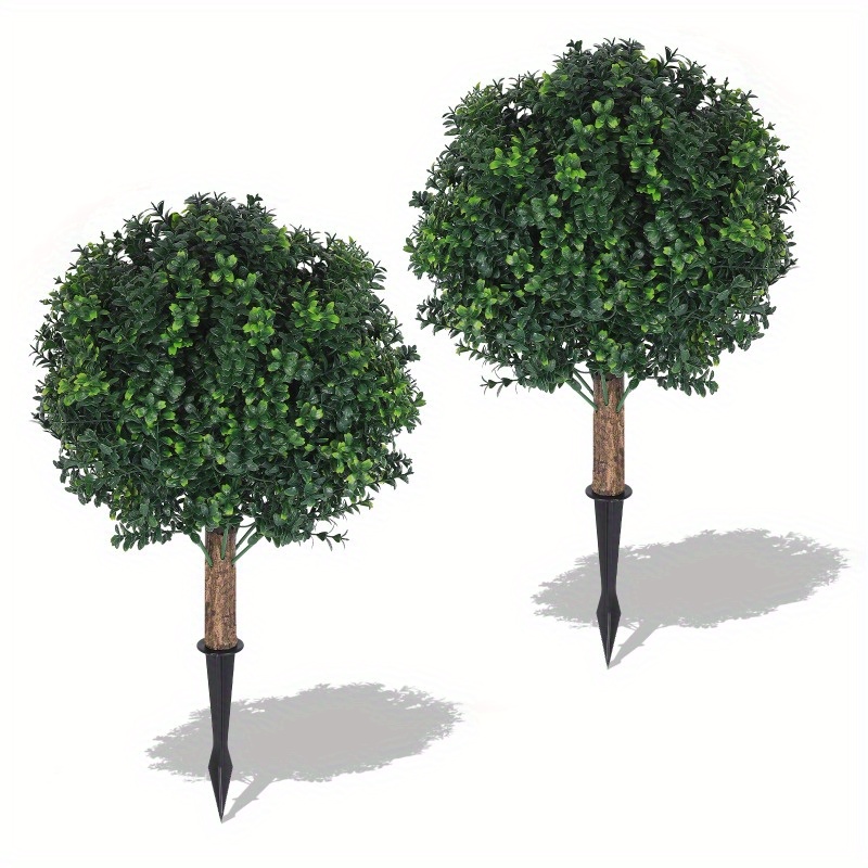 TEMU 2 Topiary Boxwood Balls, 21-inch Artificial Green Plant Design, Uv-resistant Artificial Green Shrubs, Suitable For Home Decoration, Indoor,