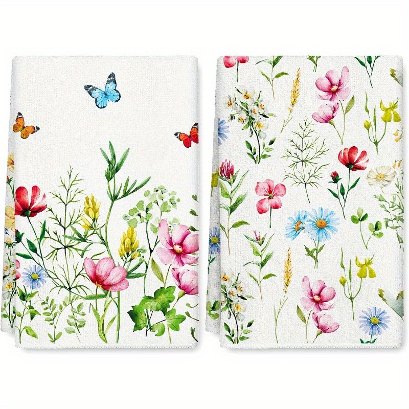 

2 Set Of 18*26 Inch High Quality Towels Spring Floral Kitchen Towels Dish Towel Seasonal Decorative Hand Drying Tea Towel For Home Kitchen Cooking Baking Cleaning Wipe Towels