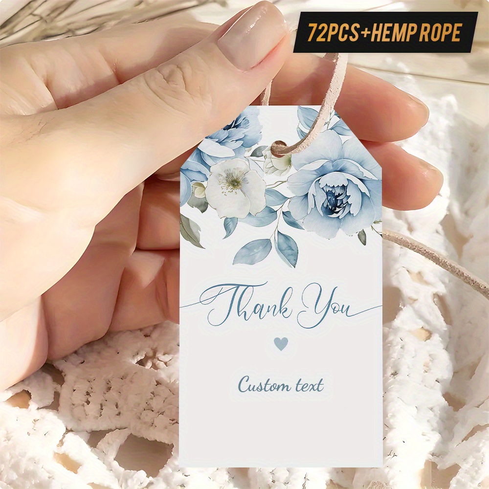 TEMU Custom Text /72pcs "thank You" Gift Tags, Personalizable With Names, Dates, Etc. Featuring Blue Flowers And A A Watercolor Style. Ideal For