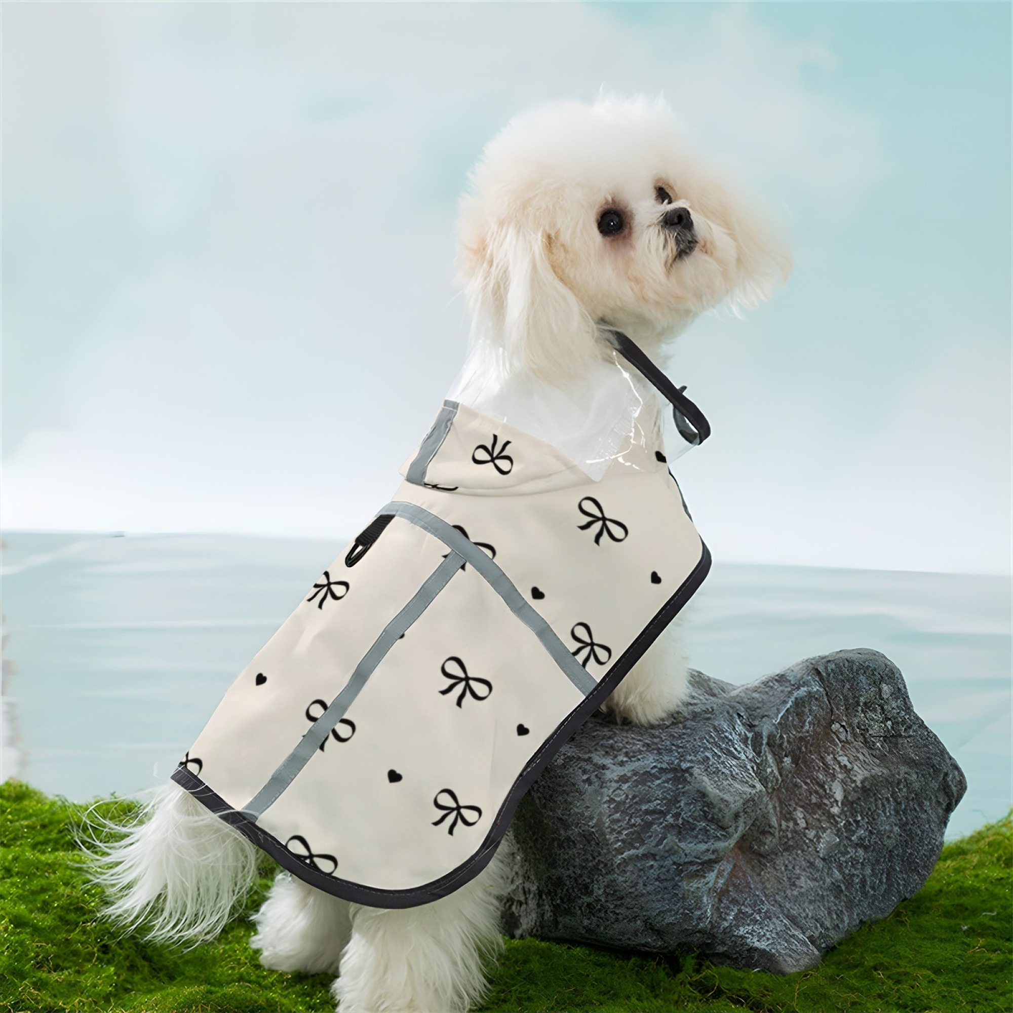 TEMU 雨の中でも安心！プリントの犬用レインコート – 耐久性ポリエステル、洗濯機対応、サイズ調整可能ストラップ、暖かくフィット、外出に便利で