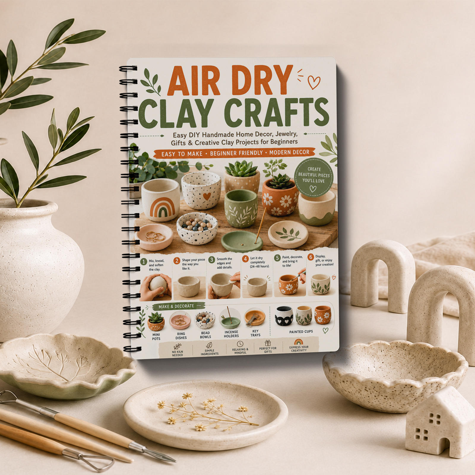 TEMU English Version Air Dry Clay Crafts Notebook, Diy Modeling, Clay, Self Hardening Clay, Pottery, Bowls, Trinket Trays, Planters, Jewelry,