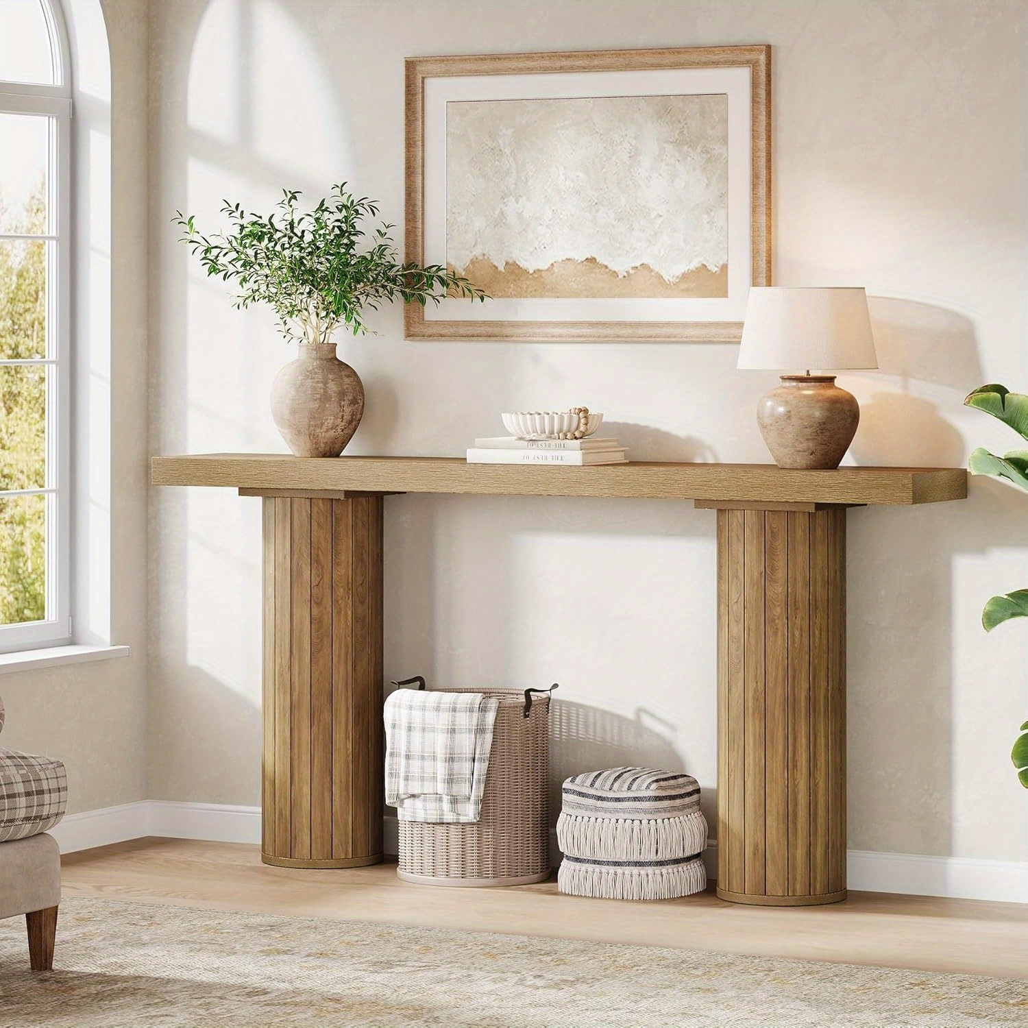 Mesa de Consola Extensible de Granja de 63 Pulgadas, Mesa Rectangular de Madera para Fo...