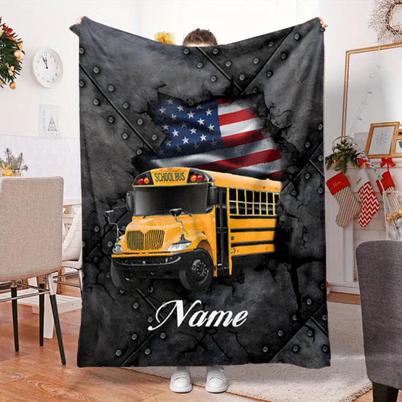 

1pc Customizable Bus & Polyester Blanket - Personalized For Bed, Sofa, - , , Non-shedding, For Gifting