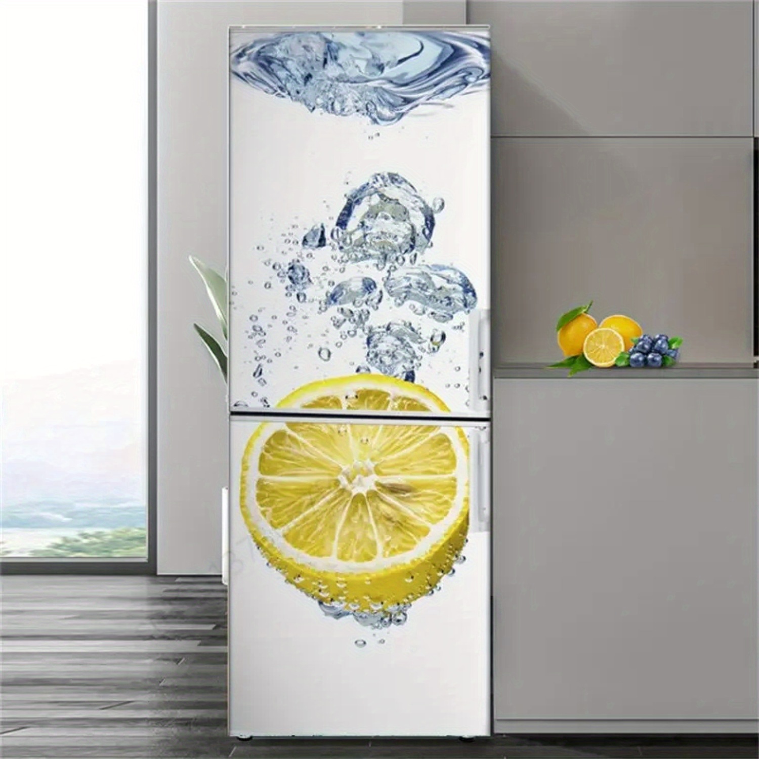Lemon Water Design Self-Adhesive PVC Sticker For Fridge Door, Wine Cabinet, And Wardrobe - 3D Wallpaper Mural Decoration, Multiple Sizes Available,_voghion.com