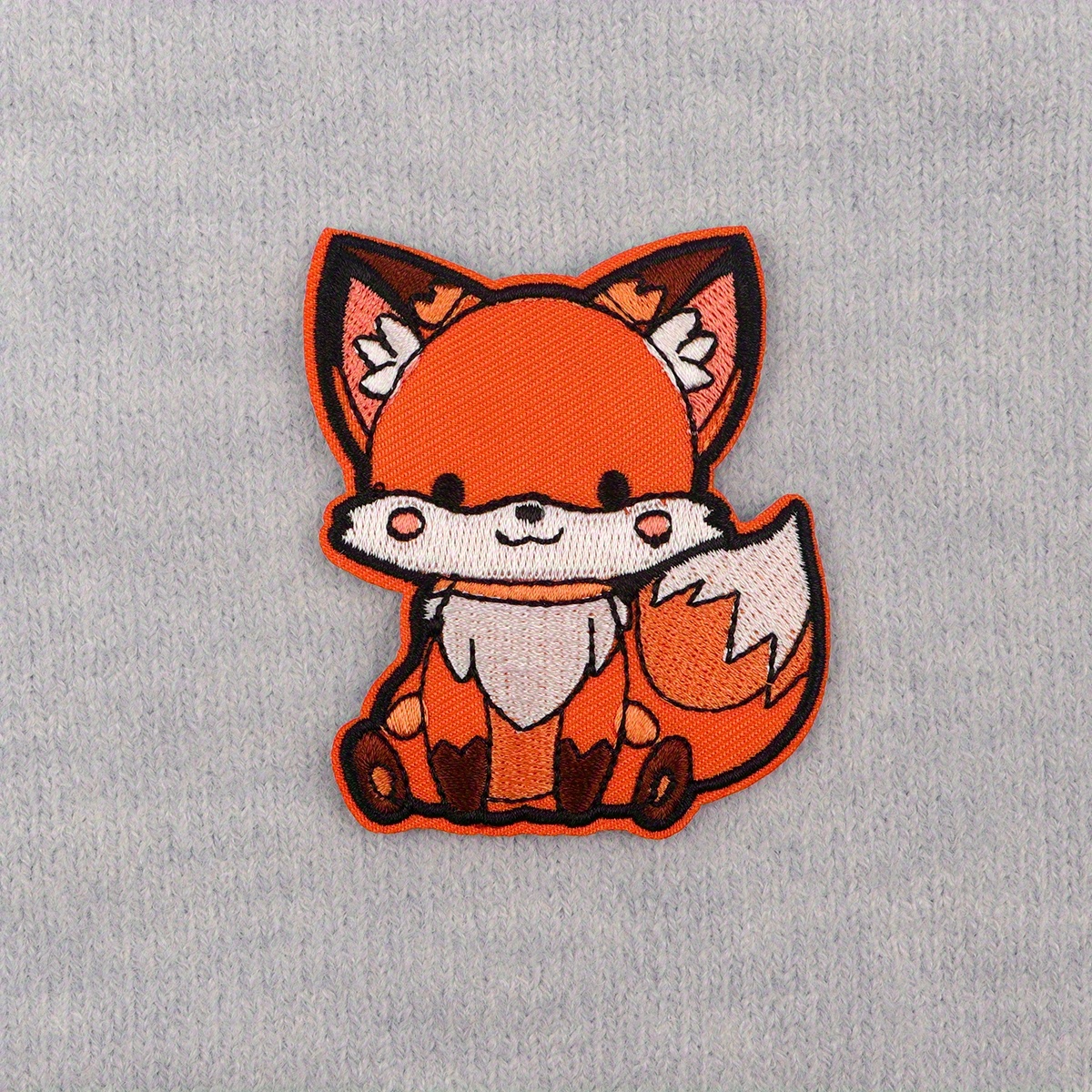 TEMU 1pc Cute Cartoon Fox Embroidered Iron-on Patch- , White, And Black Stitched Detail Badge, Suitable For T-shirts, Hats, Denim Jackets- Durable
