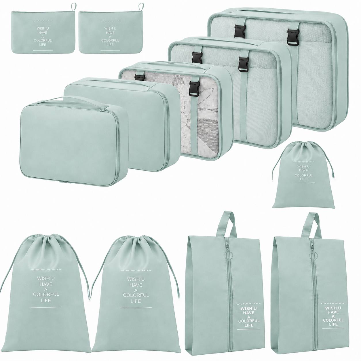 TEMU 12pcs/set Of Travel Storage Bags, Packaging Cubes, Luggage Organization Storage Bags, Portable Toiletries, Laundry And Shoe Bag Organizer,