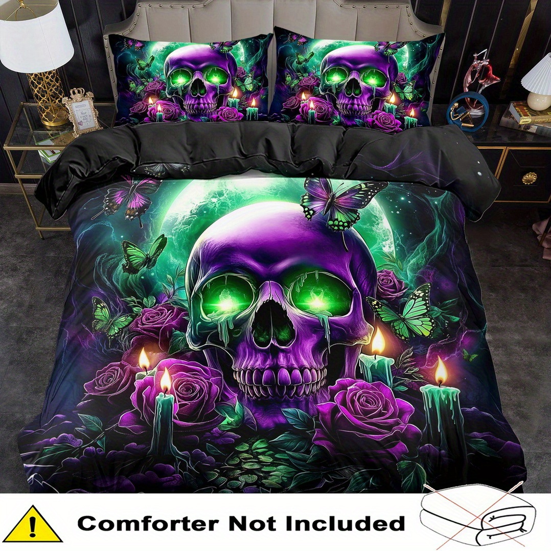 TEMU 2/3pcs Bedding Set Duvet Cover Set Goth Comforter Cover Bedroom Decor 2d Skeleton Flat Printing (includes 1 Duvet Cover   1/2 Pillowcases )