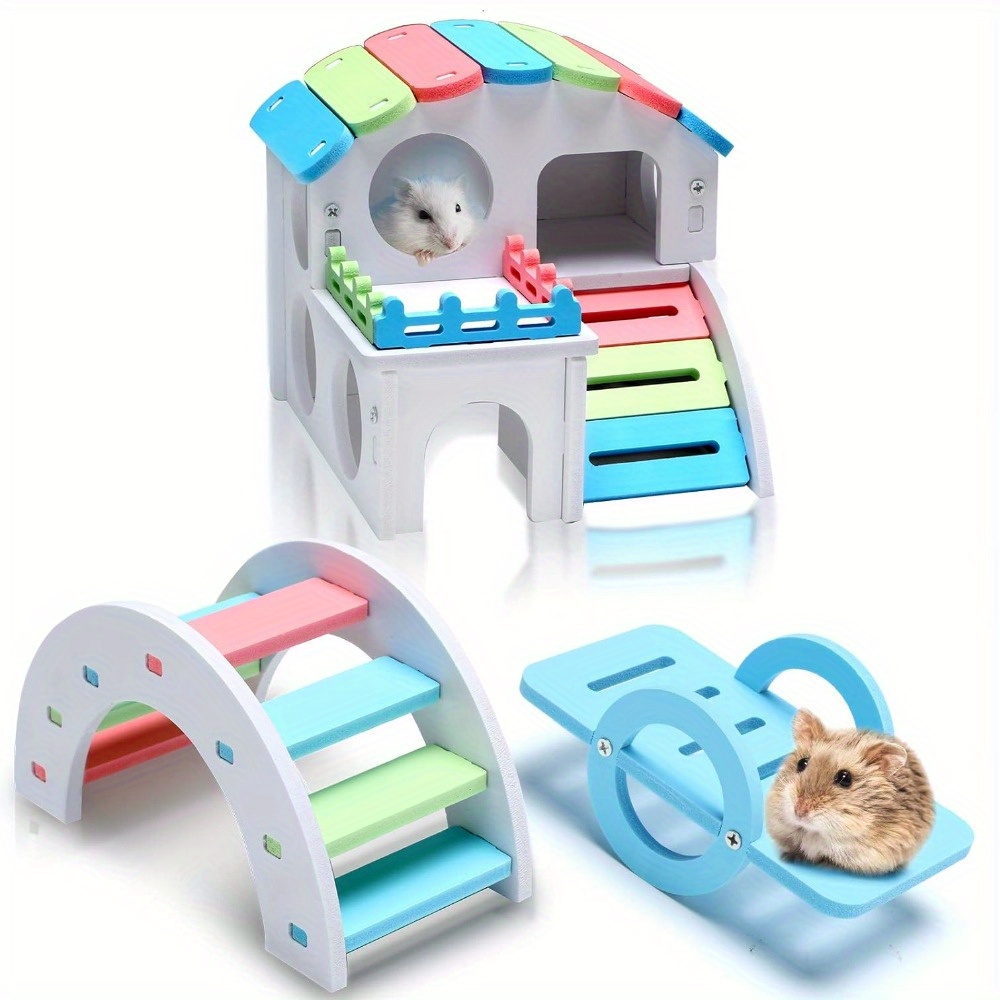 3pcs Fun Hamster Toys Guinea Pig Hideout Pvc Hamster House, , Toy Diy Exercise Play Toys For Rats Mouse Small Animals (small, )