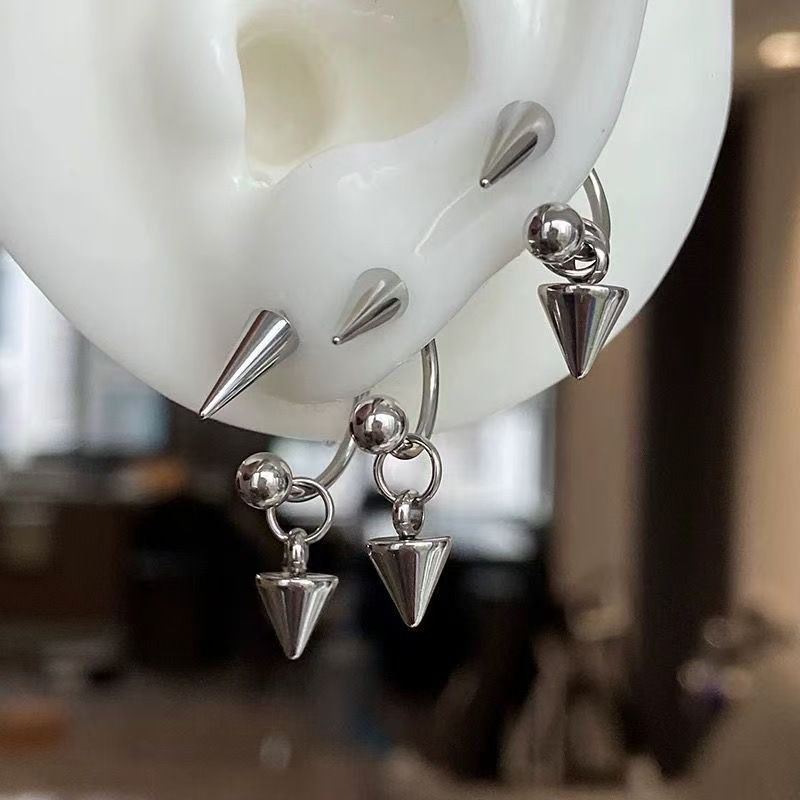 3pcs/lot punk style stainless steel spike helix stud earrings