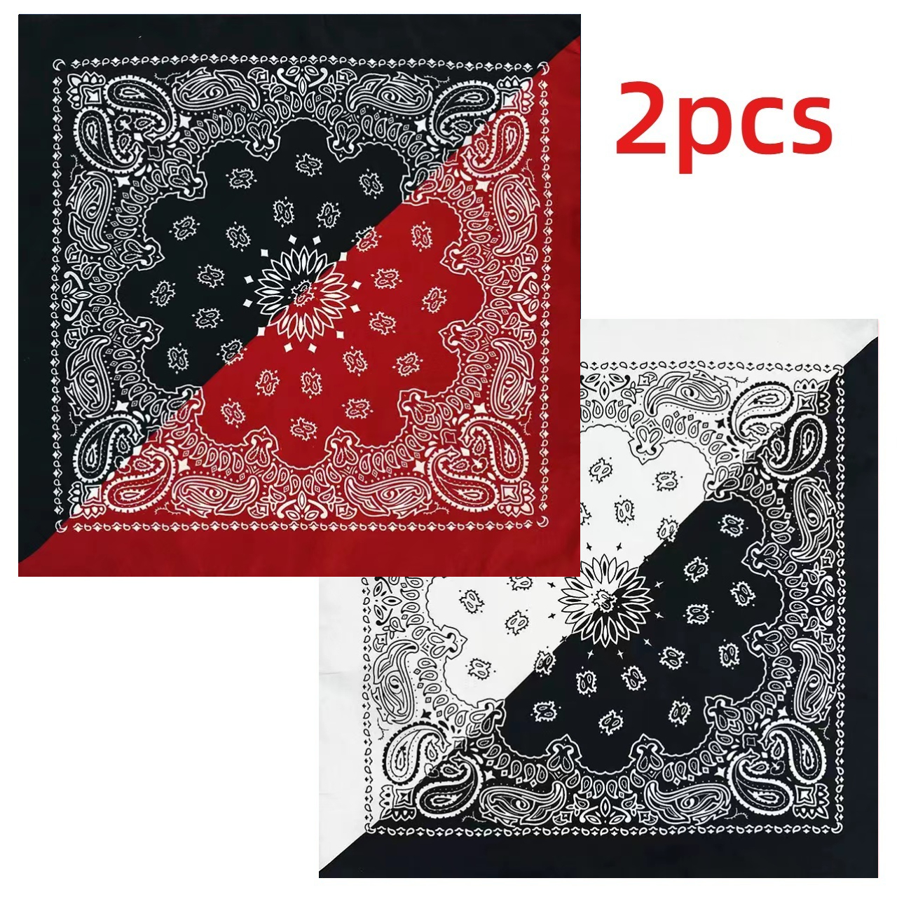 TEMU Lot de 2 bandanas à motif demi-couleur, foulard carré style hip-hop vintage en jean, foulard de mode vintage, cache-cou, cache-nez, masque