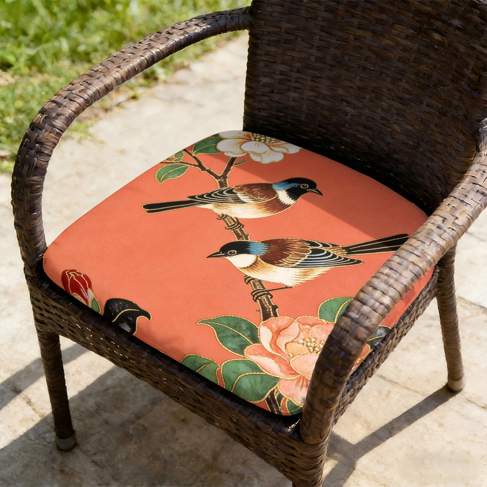 1pc New Chinese-Style Meticulous Flower-And-Bird Paintings Pattern Leisure Seat Cushions, Indoor And Outdoor Seat Cushions, Back Cushions, Size 19.7 X 17.7 X 1.57 Inches, Suitable for Garden Chairs