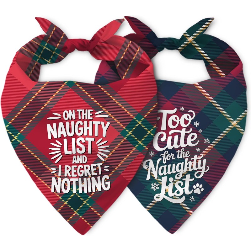 TEMU Set Of 2 Christmas-themed Dog Bandanas Measuring 24.8 By 11 Inches, Perfect For The