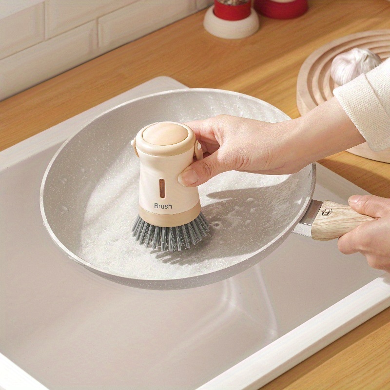 1-Pack Heavy Duty Kitchen Brush with Built-In Soap Dispenser, Multi-Surface Cleaning Tool for Dishes, Pots, Pans, Stovetops, Grills, Ovens, Sinks And Cookware, Hanging Storage Design with Non-Slip Handle, Household Cleaning Tool