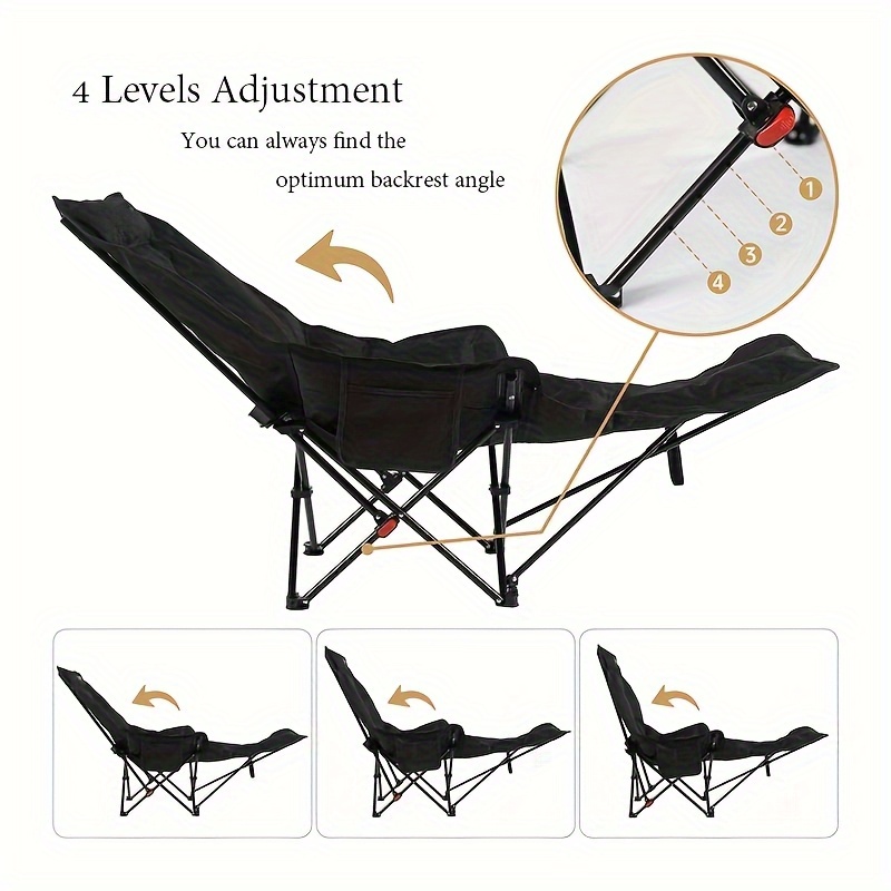 Chaise pliante de voyage pour plage avec double inclinaison, hauteur réglable, structure en acier renforcé et amovible - Portable et légère pour camping, pêche et loisirs en plein air