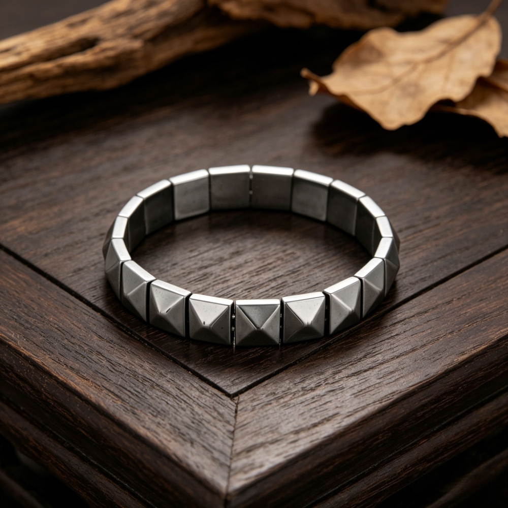 TEMU Pulsera de Estilo Retro, Pulsera Elástica Punk con Punteras Piramidales, Diseño Cuadrado Unisex Ajustable, Joyería de Muñeca para Uso Diario y