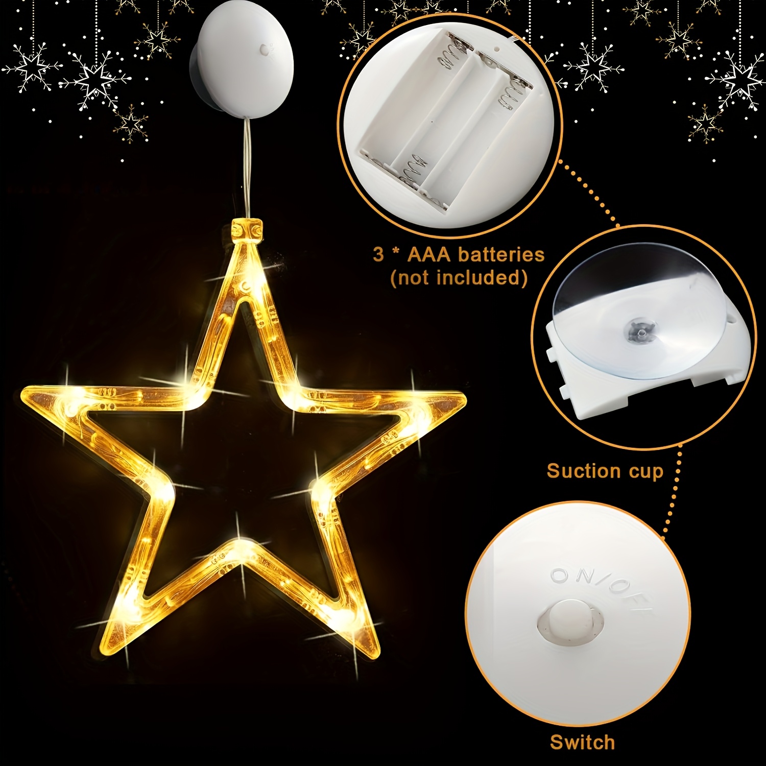 TEMU Christmas Star Window Lights, Star Decorative Curtain Lights With Suction Cup Hooks, Christmas Tree Pendant Lights, Suitable For Christmas,