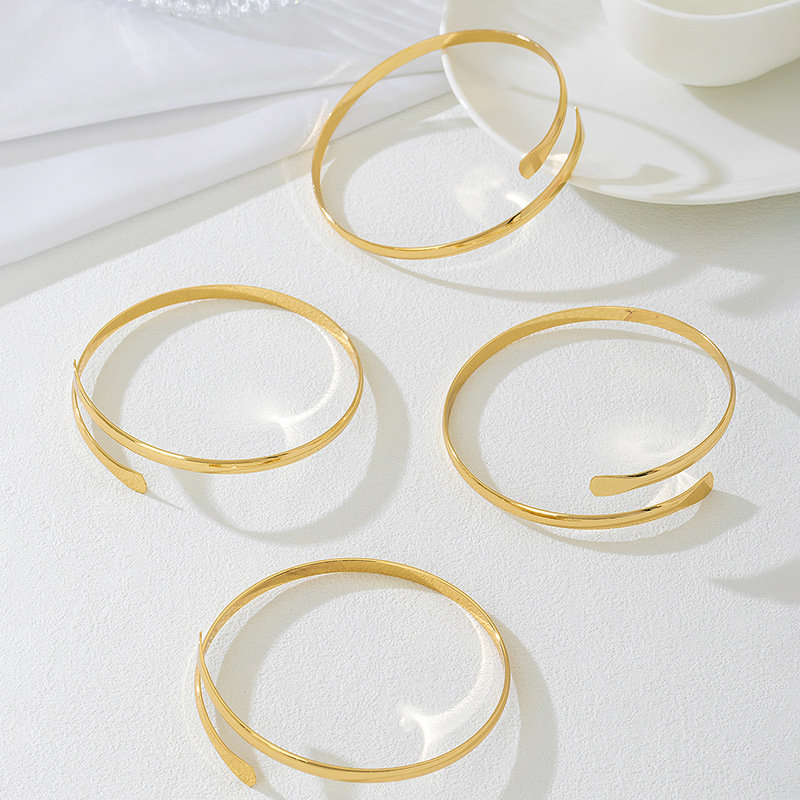 6pcs 14K Plated Stackable Open Cuff Bangle Bracelet Set