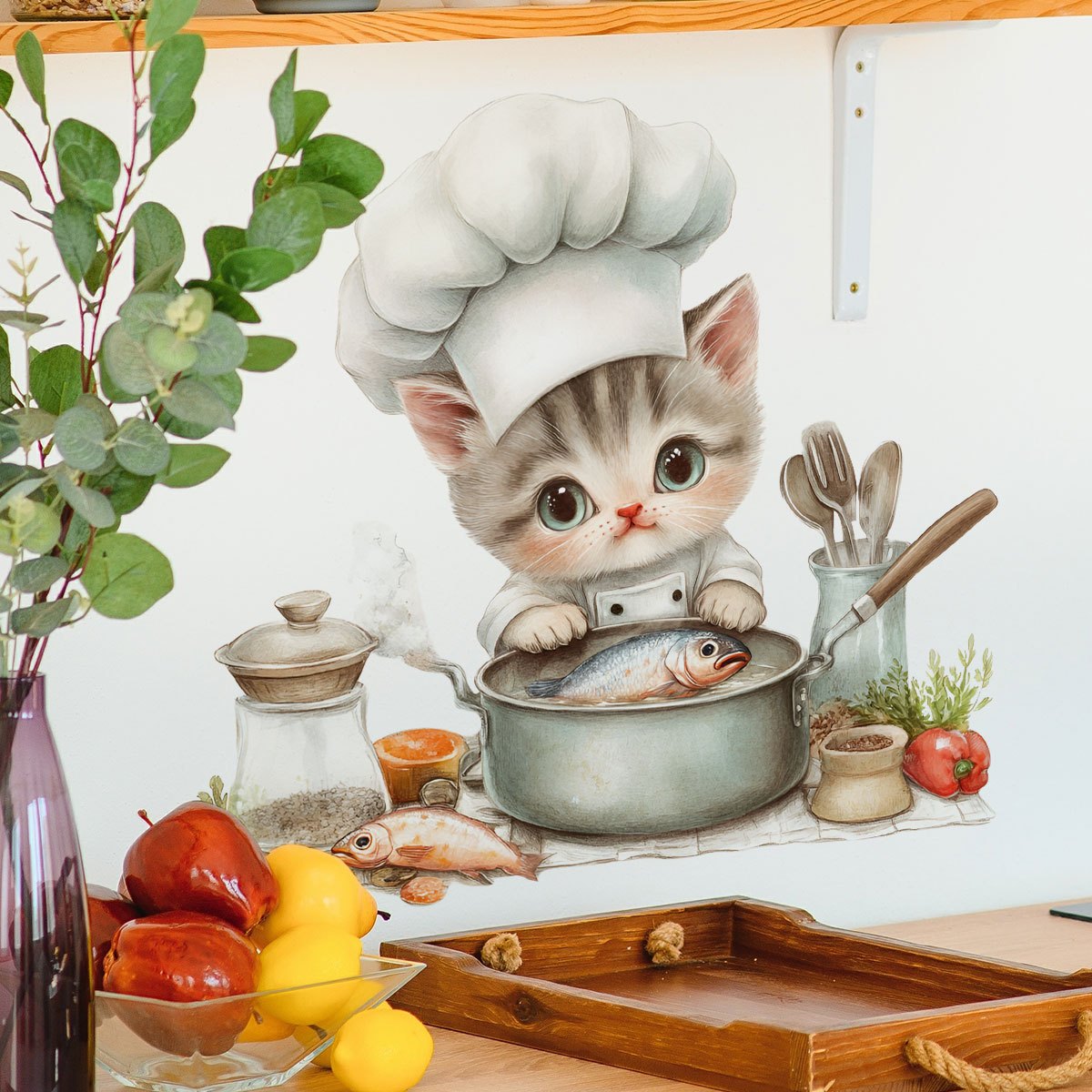 kitten cooking eating fish animal stickers Temu Bahrain