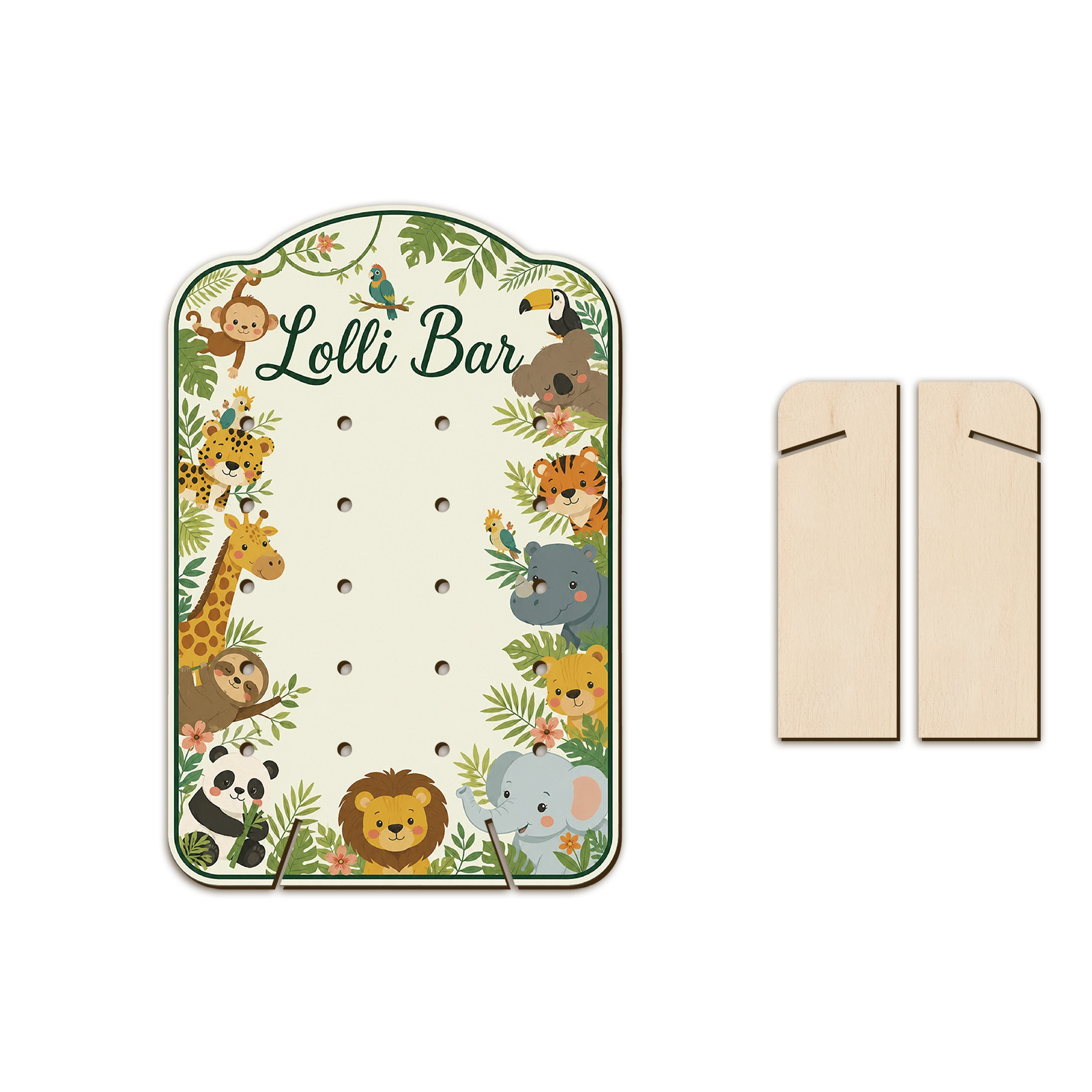 TEMU 1 Ensemble de présentoirs en bois pour sucettes dans un style jungle d'animaux , boîte de rangement pour bonbons de bureau, présentoir cadeau