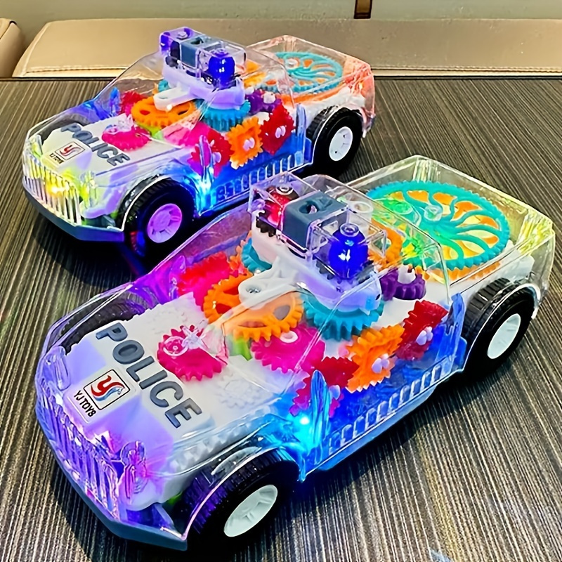 Kids Toys Police Cars Electric Transparent Gear Train Toyskids Train Toys, Flashing Lights And Music, 360° Rotation, Educational Training Toys, Boys And Girls Toys, Kids Birthday Holiday Gifts