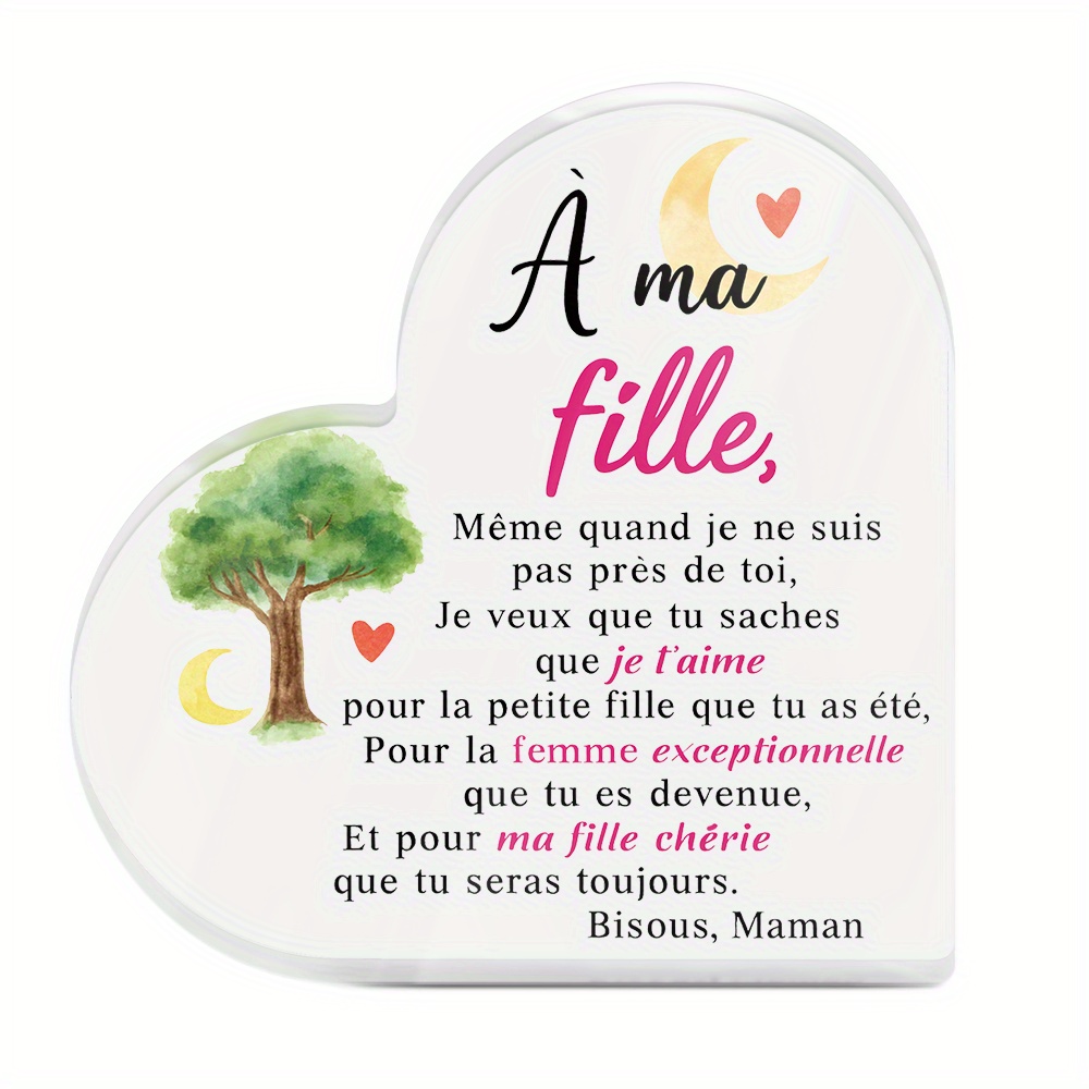 TEMU Plat 2D, Plat 2D Putuo Decor 1 pièce Panneau Acrylique Français de Cœur pour Table, "À ," Cadeau de Bureau pour Fille – Ornement de Maison