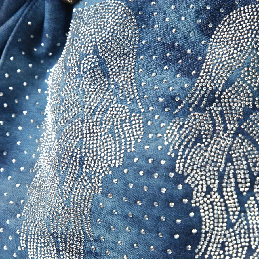 Denim Tote Bag close up of gradient and print