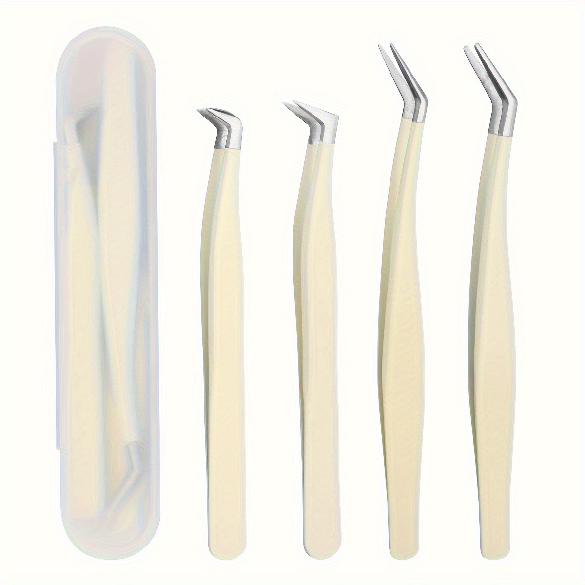 TEMU 4pcs Stainless Steel False Eyelashes Tweezers Clip Eyelash Extension Tweezers Suitable For Beginners Makeup Tools