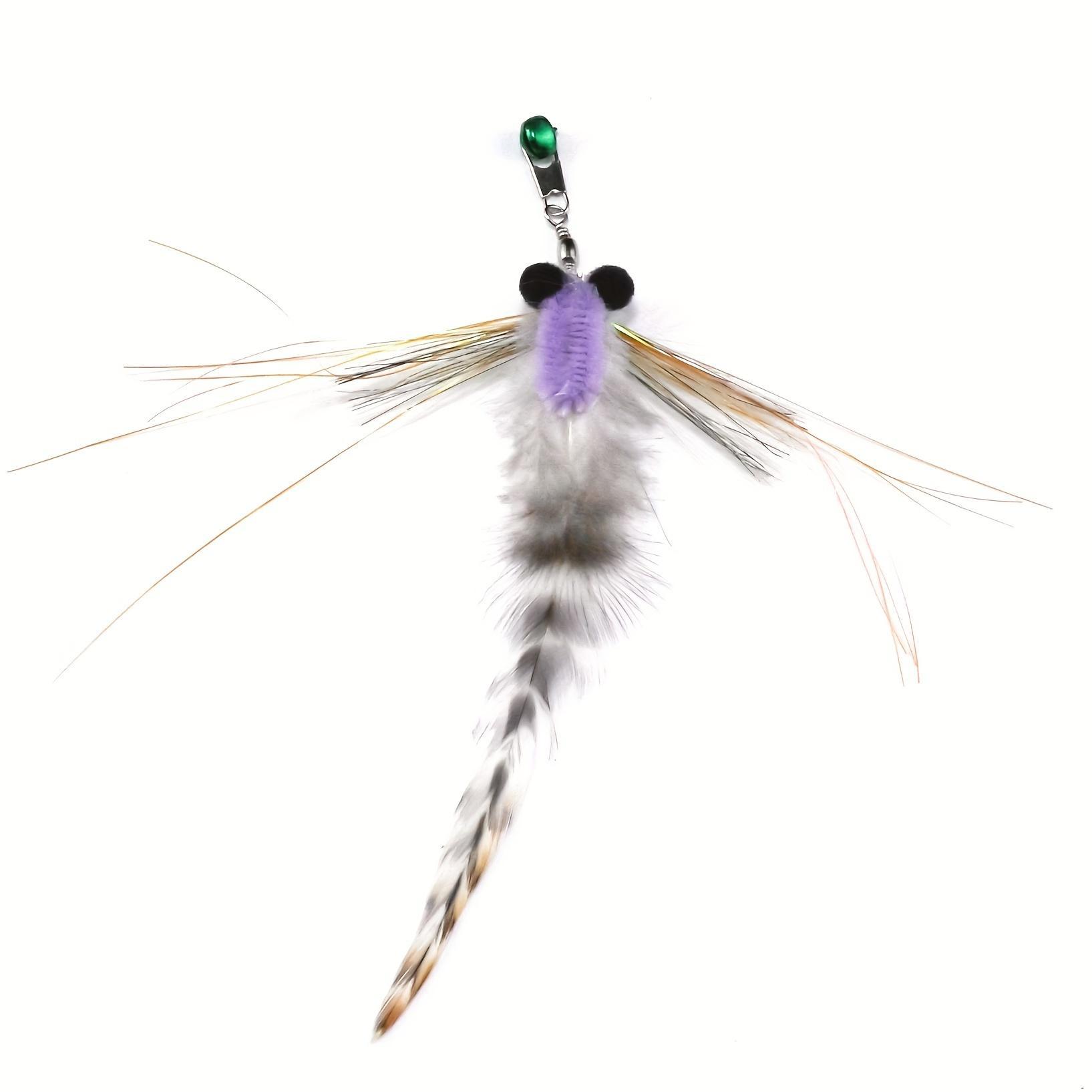 Random Color 1/2pcs SInteractive Cat Teaser Wand Refill - Realistic Floating Insect Replacement Head, Artificial Feather, Colorful Fishing Rod Design for Endless Fun, Perfect Gift for Cats on Christmas, Halloween, Thanksgiving, Valentine's Day & New