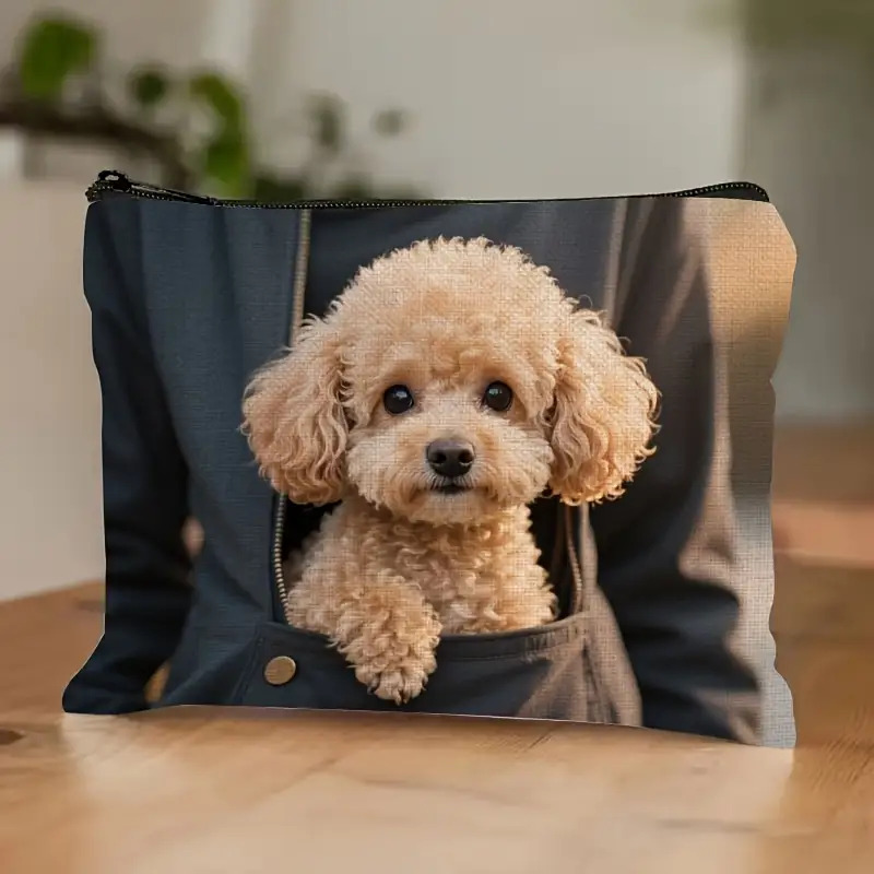 TEMU 1pc Cute Poodle Makeup Bag Suitable For Women & Pet Lovers - Zipper Closure Travel Toiletry With Pockets, Spacious Portable Case, Poodle-themed