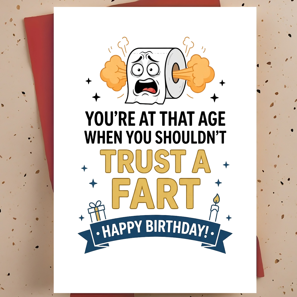 TEMU 1pc Humorous Birthday Card For Friend, Best Friend, Brother – Fart Joke Cartoon Illustration, Gag, Thickened, With Envelope