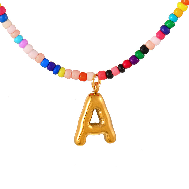 TEMU 1pc Bohemian-style Creative Fashion Elegant Exquisite Gorgeous Design Titanium Steel 26 Alphabet Bead Necklace For Women, Sisters, Couples