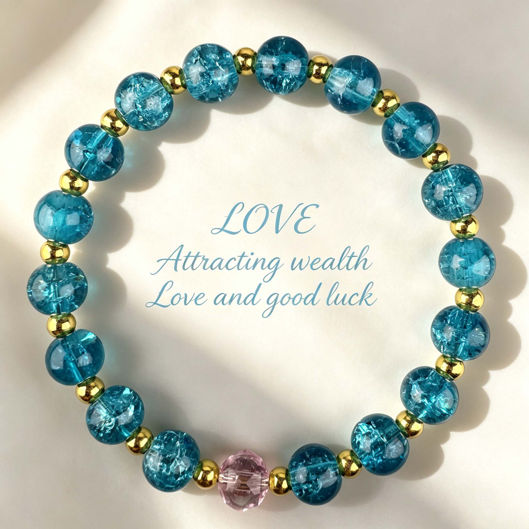 TEMU Bracelet fait main 1 pièce avec perle de verre craquelé et perle de synthétique facettée de 8 mm, style unisexe, pour un usage , cadeau , cadeau