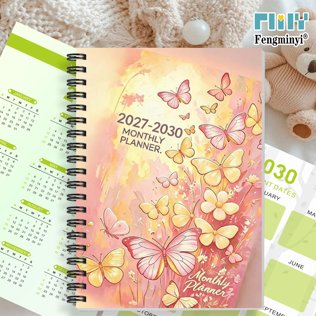 TEMU 2d Flat Planner, 1pc 2027-2030 Monthly Calendar Planner, 4-year Monthly Calendar, Diary With Pink And Themed Cover Design, Four-year Monthly