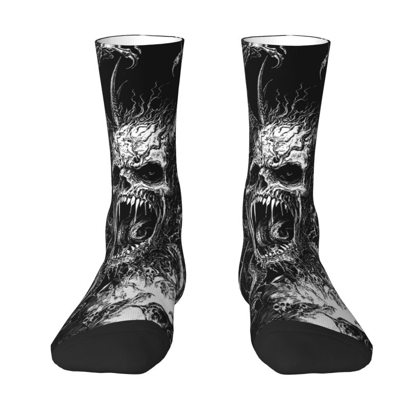 TEMU Chaussettes tendance à imprimé complet de crâne de démon gothique , , peintes à , ailes de démon, chaussettes à imprimé de crâne dense, pour