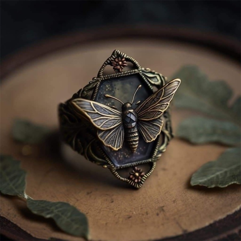 Ethnic Hand Carved Bee Women's Ring in Golden Color